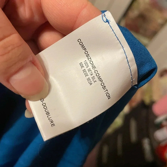 YVES SAINT LAURENT BLUE SILK DRAPE NECK BLOUSE - Picture 4 of 4